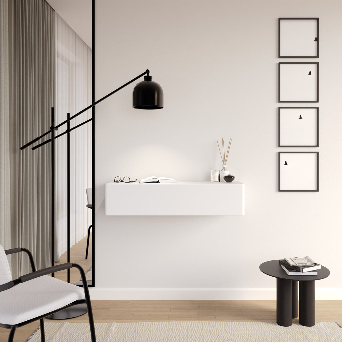 Hängende Olio-Konsole mit Schublade, 90 cm, weiß