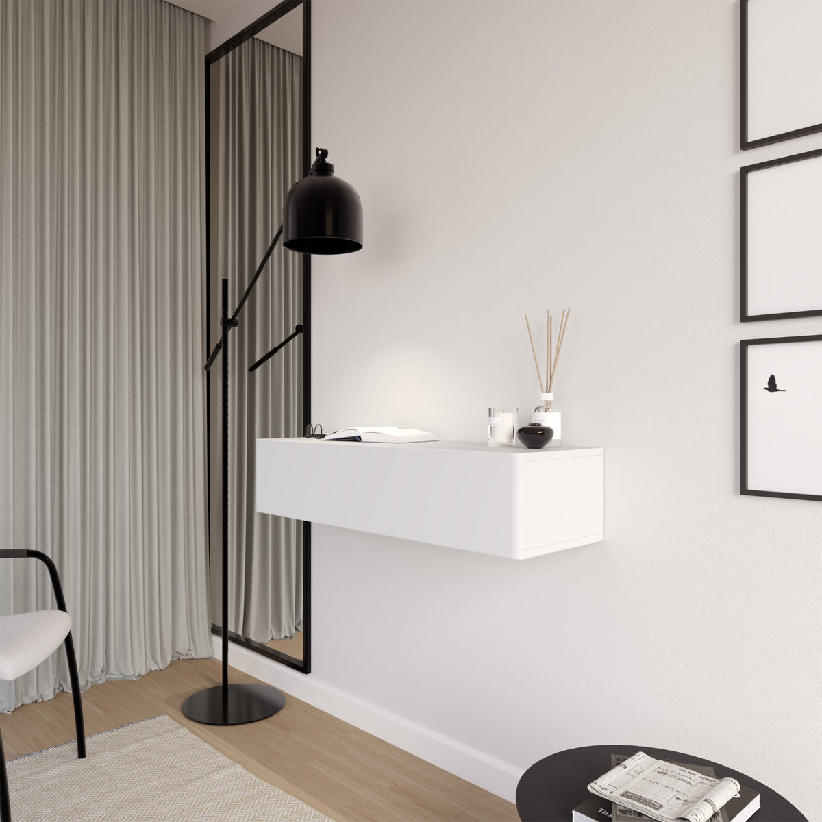 Hängende Olio-Konsole mit Schublade, 90 cm, weiß