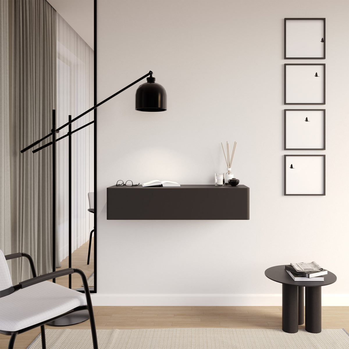 Console Olio suspendue avec tiroir 90 cm noire
