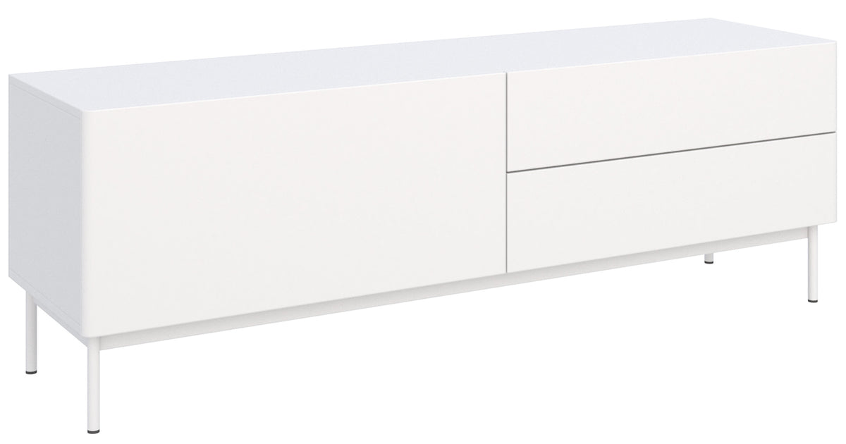 Meuble TV Olio avec abattant et deux tiroirs 160 cm blanc