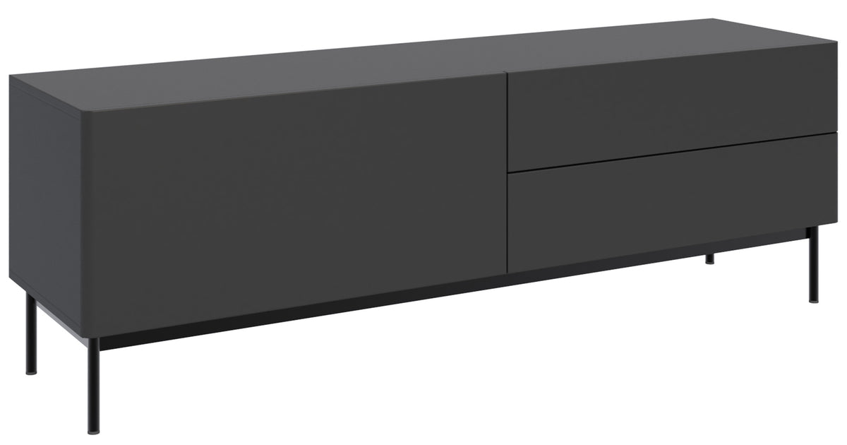 Meuble TV Olio avec abattant et deux tiroirs 160 cm noir