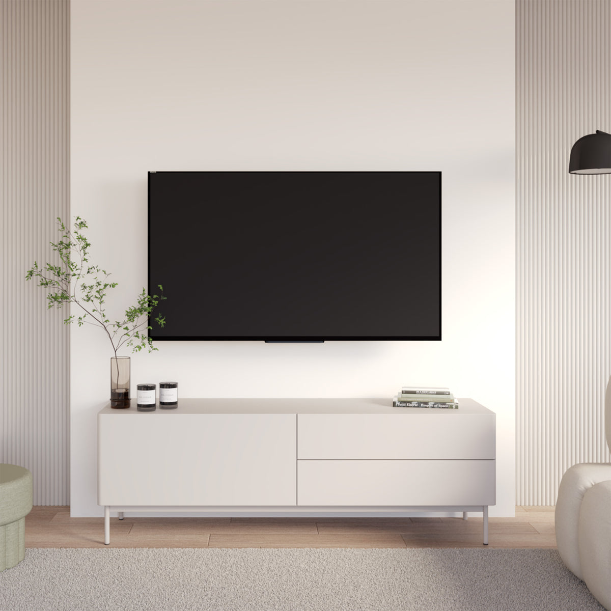 Meuble TV Olio avec abattant et deux tiroirs 160 cm cachemire