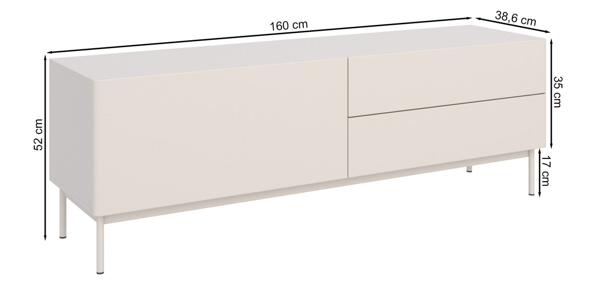 TV-Schrank Olio mit Klappe und zwei Schubladen, 160 cm, schwarz