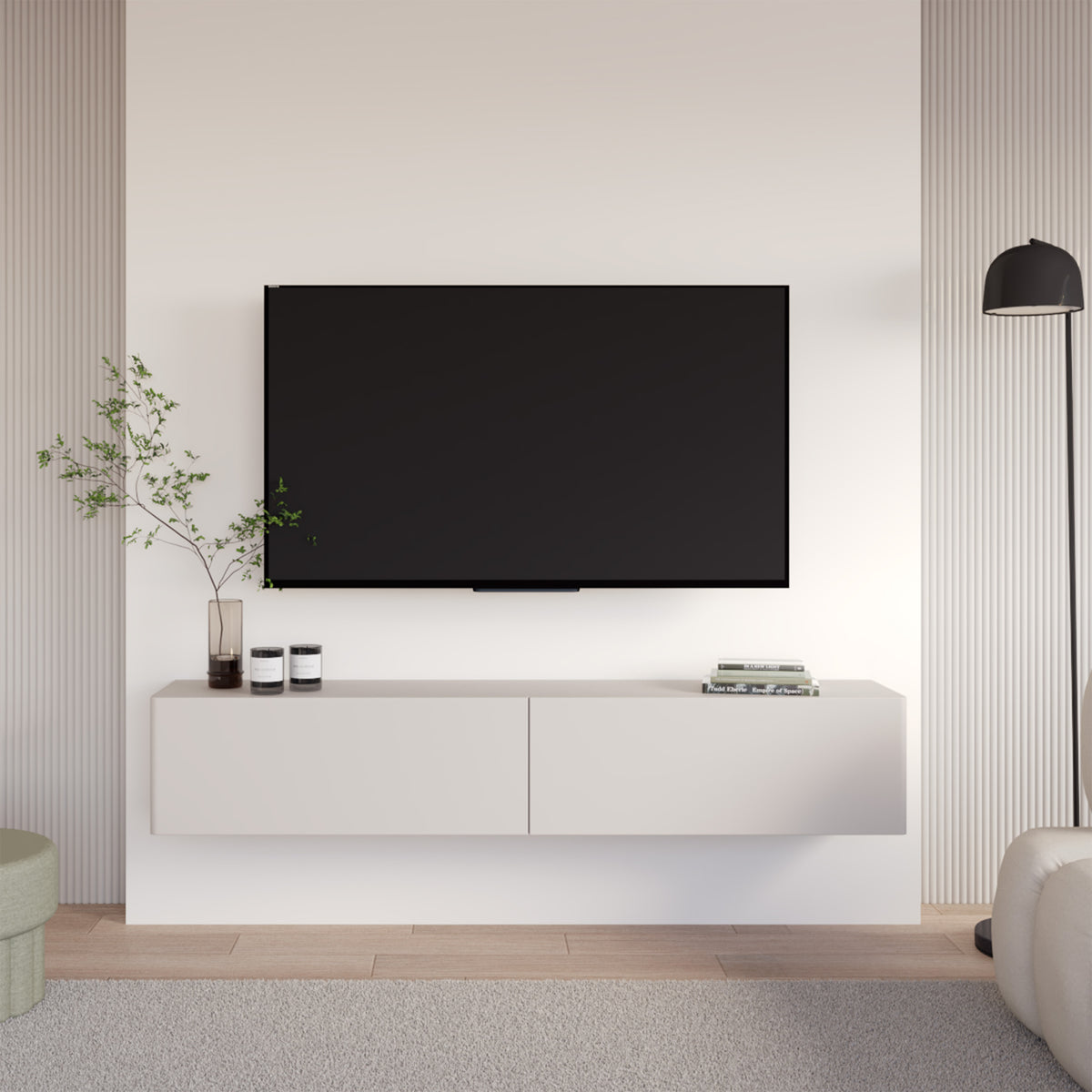 Meuble TV Olio suspendu 175 cm avec deux portes rabattables, couleur cachemire