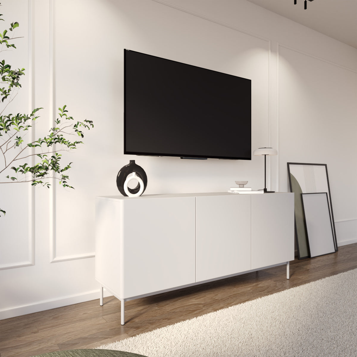 Meuble TV haut Olio 3 portes, 160 cm, blanc