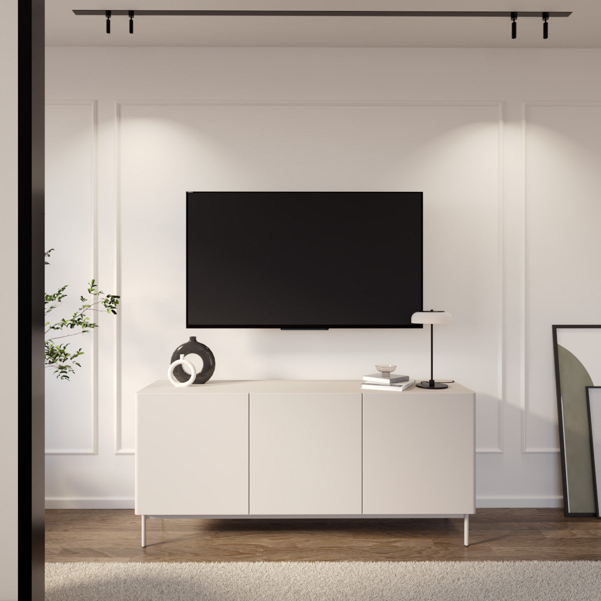 Meuble TV trois portes Olio haut 160 cm cachemire