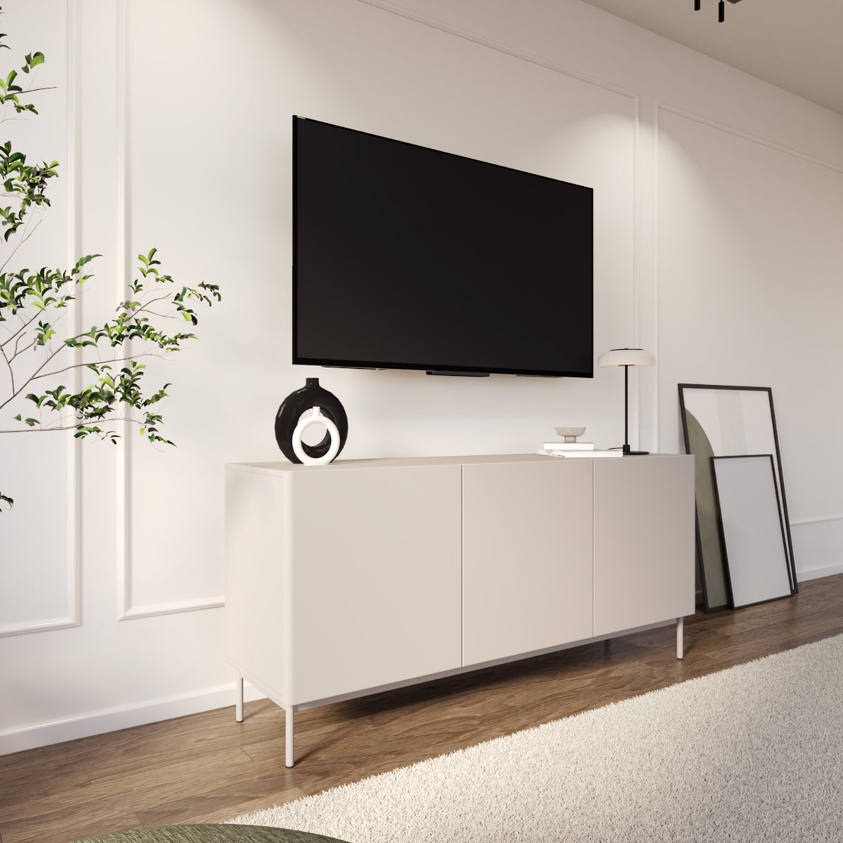 Meuble TV trois portes Olio haut 160 cm cachemire