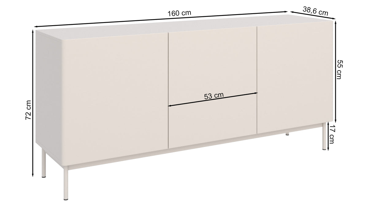 Meuble TV trois portes Olio haut 160 cm cachemire