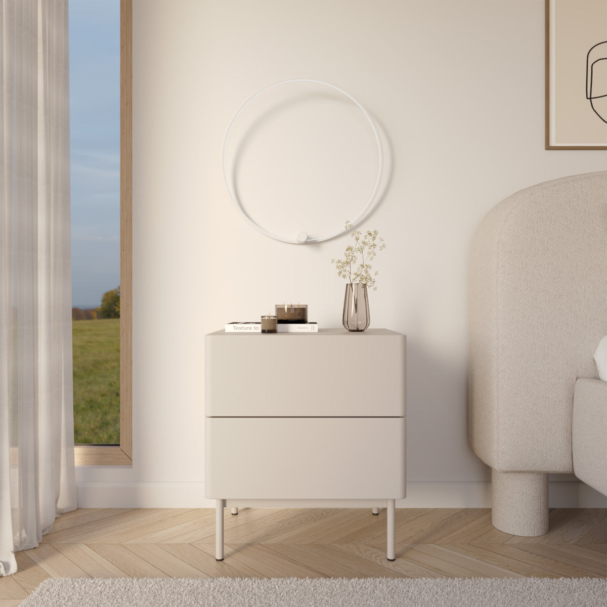 Table de chevet Olio avec deux tiroirs 50 cm cachemire