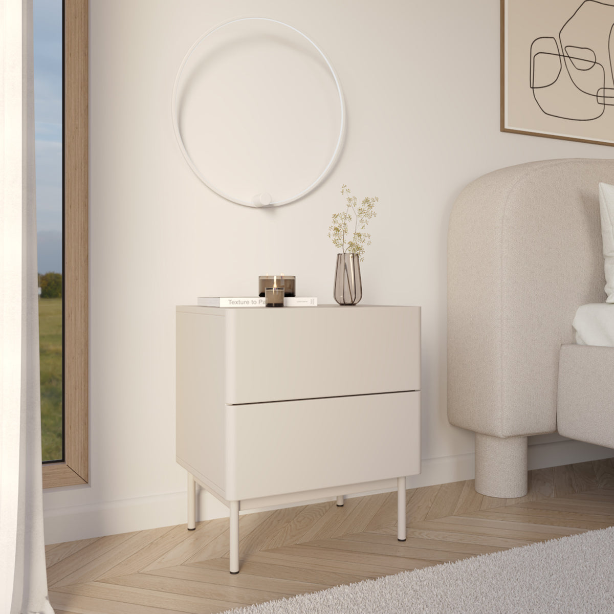 Table de chevet Olio avec deux tiroirs 50 cm cachemire