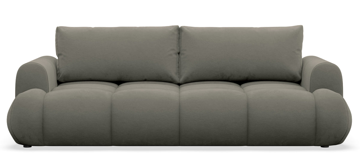 Dreisitziges ausklappbares Sofa Ombo Doce mit Stauraum, dunkelbeige, wasserabweisender Samt