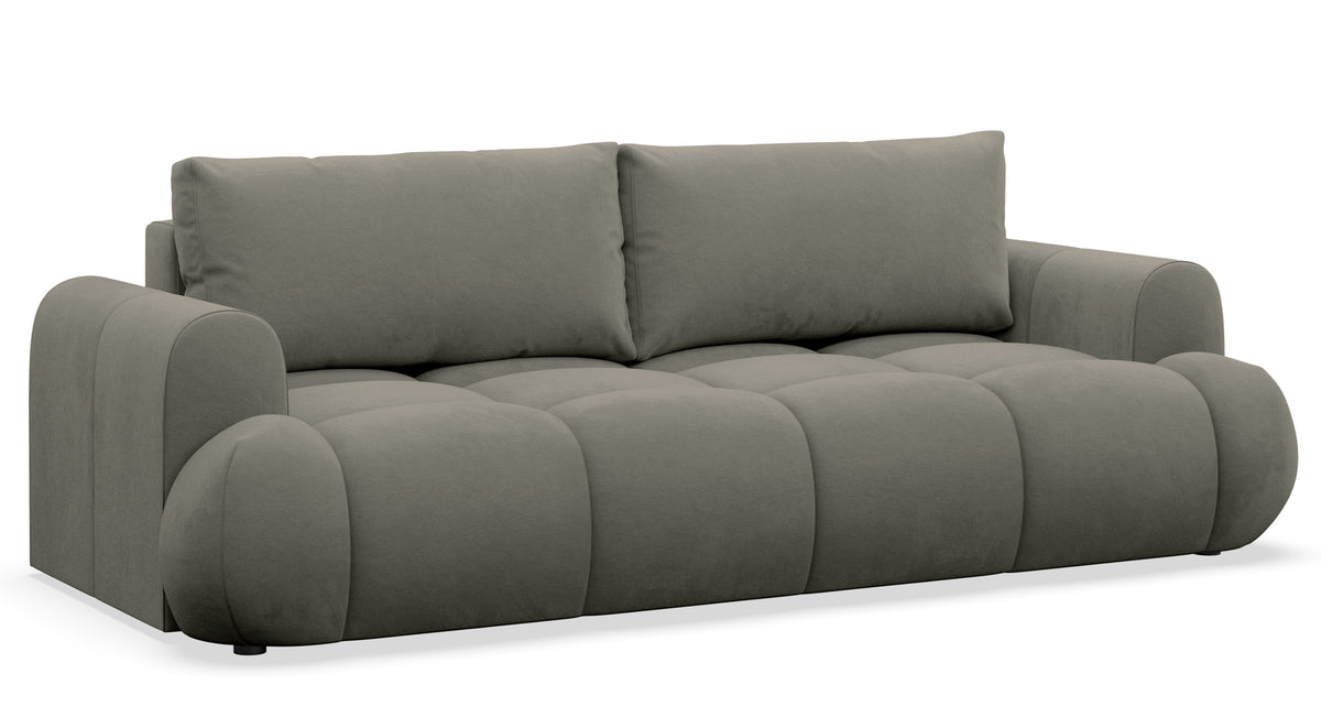 Canapé convertible 3 places Ombo Doce avec rangement, velours hydrofuge beige foncé