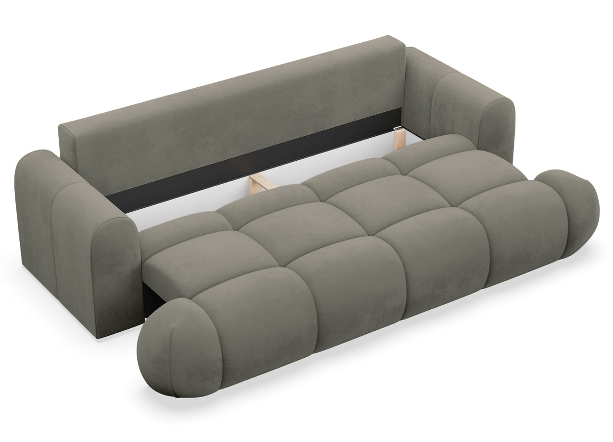 Canapé convertible 3 places Ombo Doce avec rangement, velours hydrofuge beige foncé