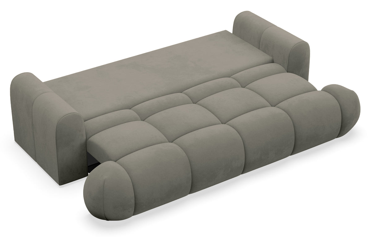 Canapé convertible 3 places Ombo Doce avec rangement, velours hydrofuge beige foncé