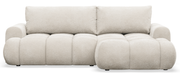 Ecksofa mit Schlaffunktion Ombo Mini, L-förmig, rechtsseitig, mit Stauraum, cremefarbenes Bouclé