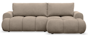 Ecksofa mit Schlaffunktion Ombo Mini, L-förmig, rechtsseitig, mit Stauraum, dunkelbeiges Bouclé