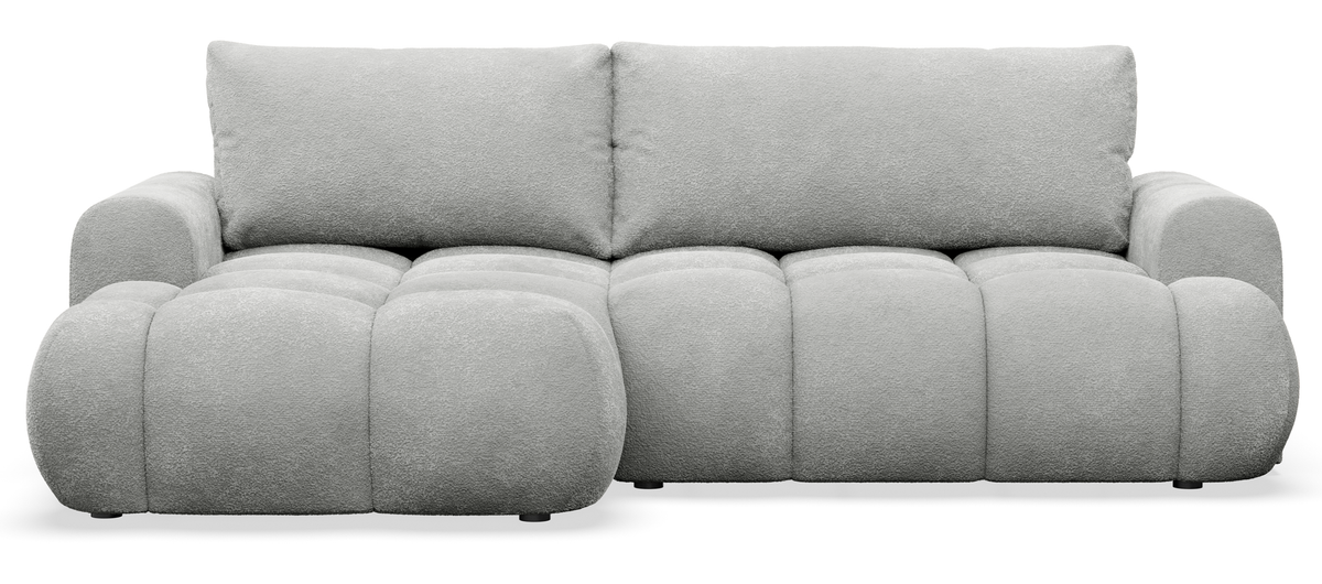 Canapé d'angle avec fonction couchage Ombo Mini en L, côté gauche, avec rangement, velours gris clair