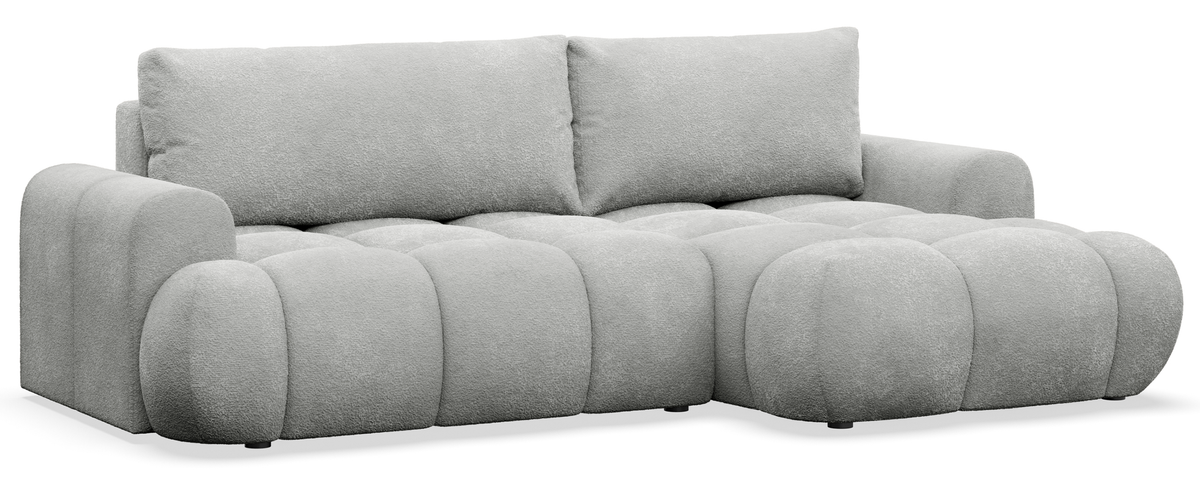 Canapé d'angle avec fonction couchage Ombo Mini en L, orientation droite, avec coffre de rangement, velours gris clair