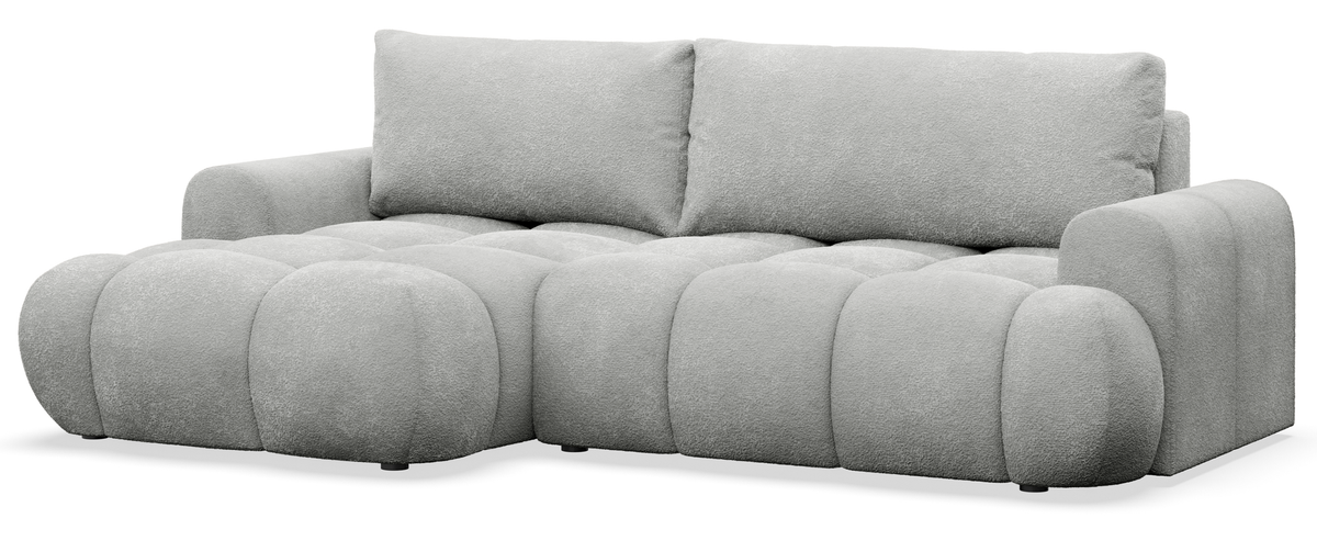 Canapé d'angle avec fonction couchage Ombo Mini en L, côté gauche, avec rangement, velours gris clair