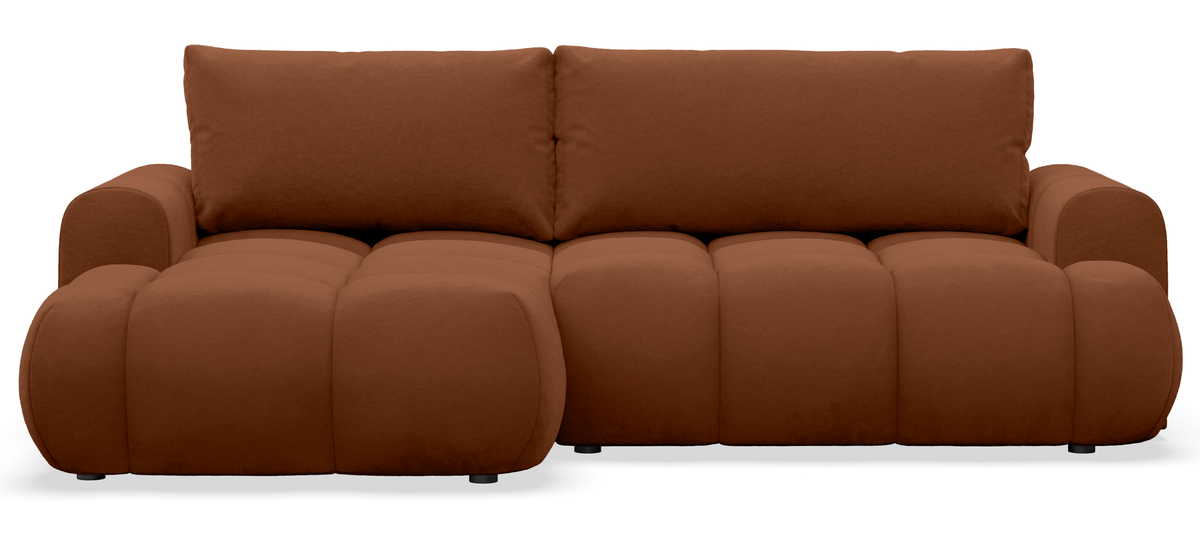 Canapé d'angle convertible Ombo Mini en L, côté gauche, avec coffre de rangement, velours hydrofuge cuivre