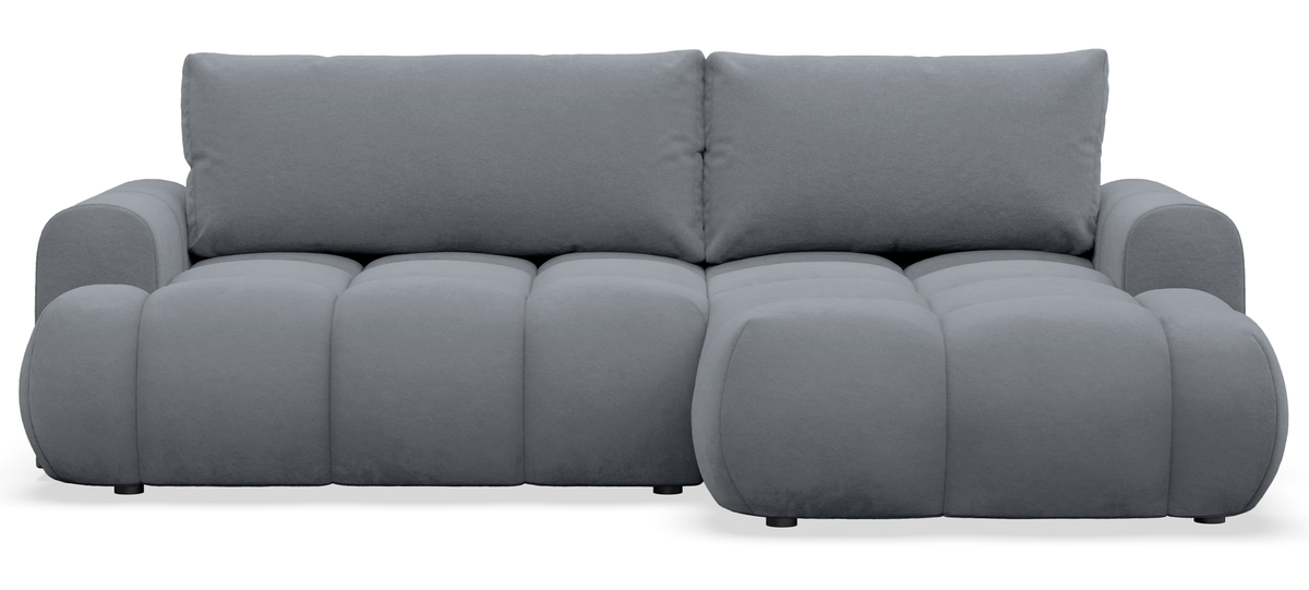 Ecksofa mit Schlaffunktion Ombo Mini, L-förmig, rechtsseitig, mit Stauraum, grauer wasserabweisender Samt