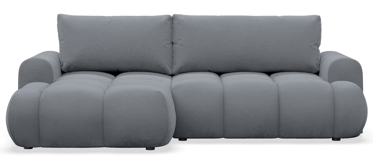Canapé d'angle Ombo Mini en L gauche avec fonction couchage et coffre, velours hydrofuge gris