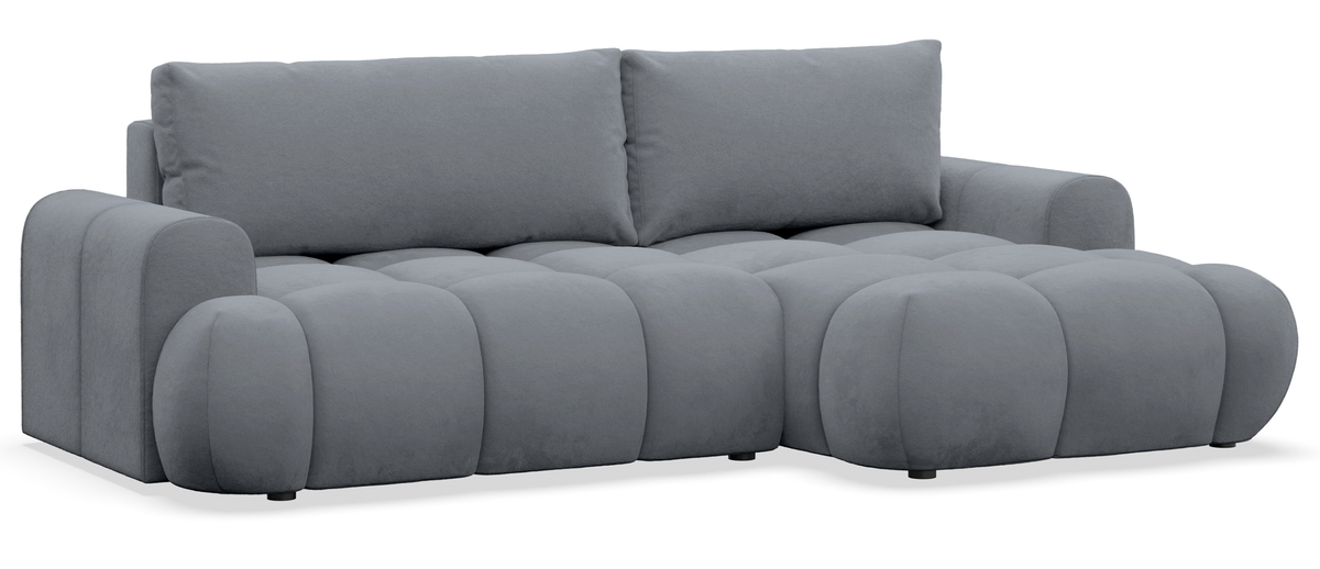 Ecksofa mit Schlaffunktion Ombo Mini, L-förmig, rechtsseitig, mit Stauraum, grauer wasserabweisender Samt