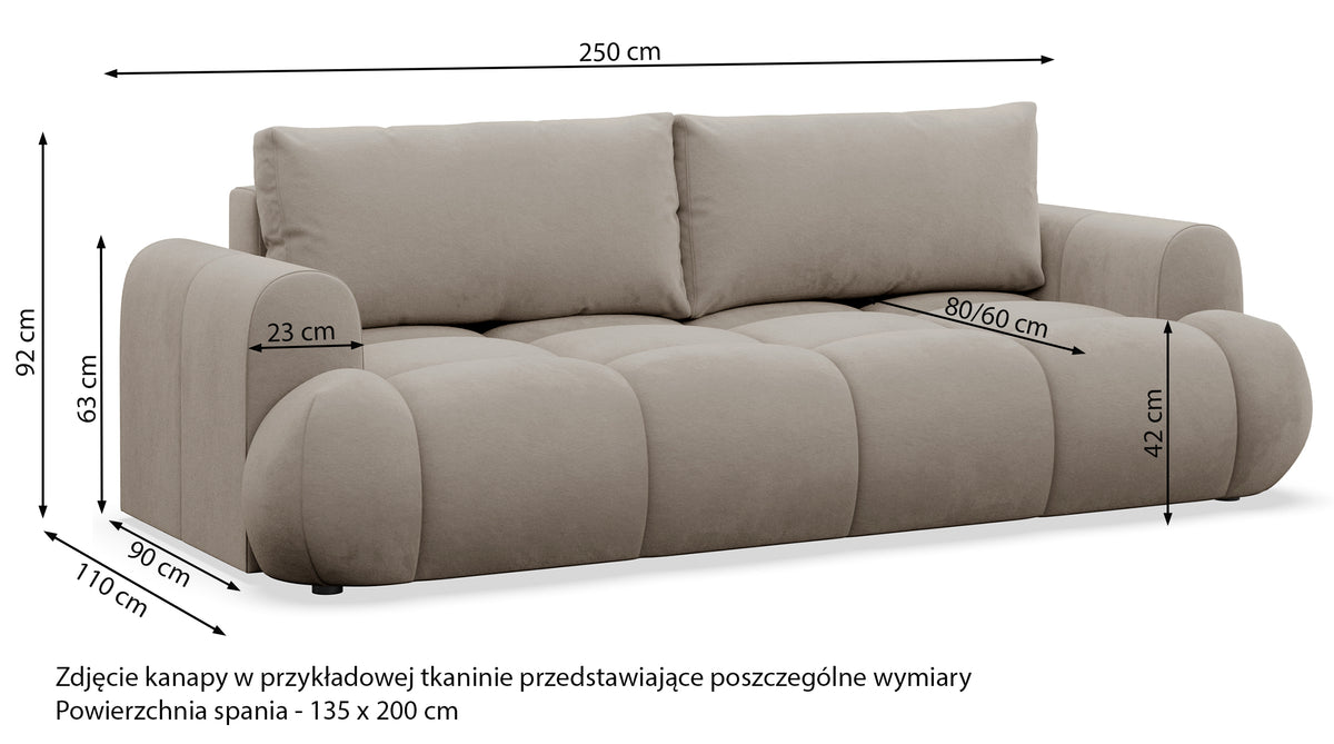 Canapé convertible 3 places Ombo Doce avec rangement, velours hydrofuge beige foncé