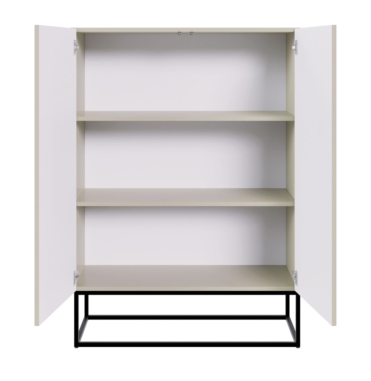 Commode 2 portes Veldio avec façade fraisée 90 cm Gris beige avec pieds noirs