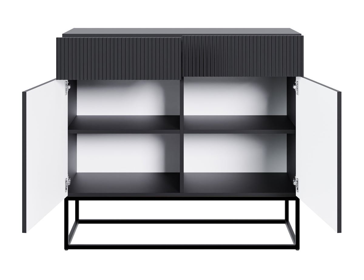 Commode 2 portes Veldio avec façade fraisée et 2 tiroirs 100 cm Noir avec pieds noirs