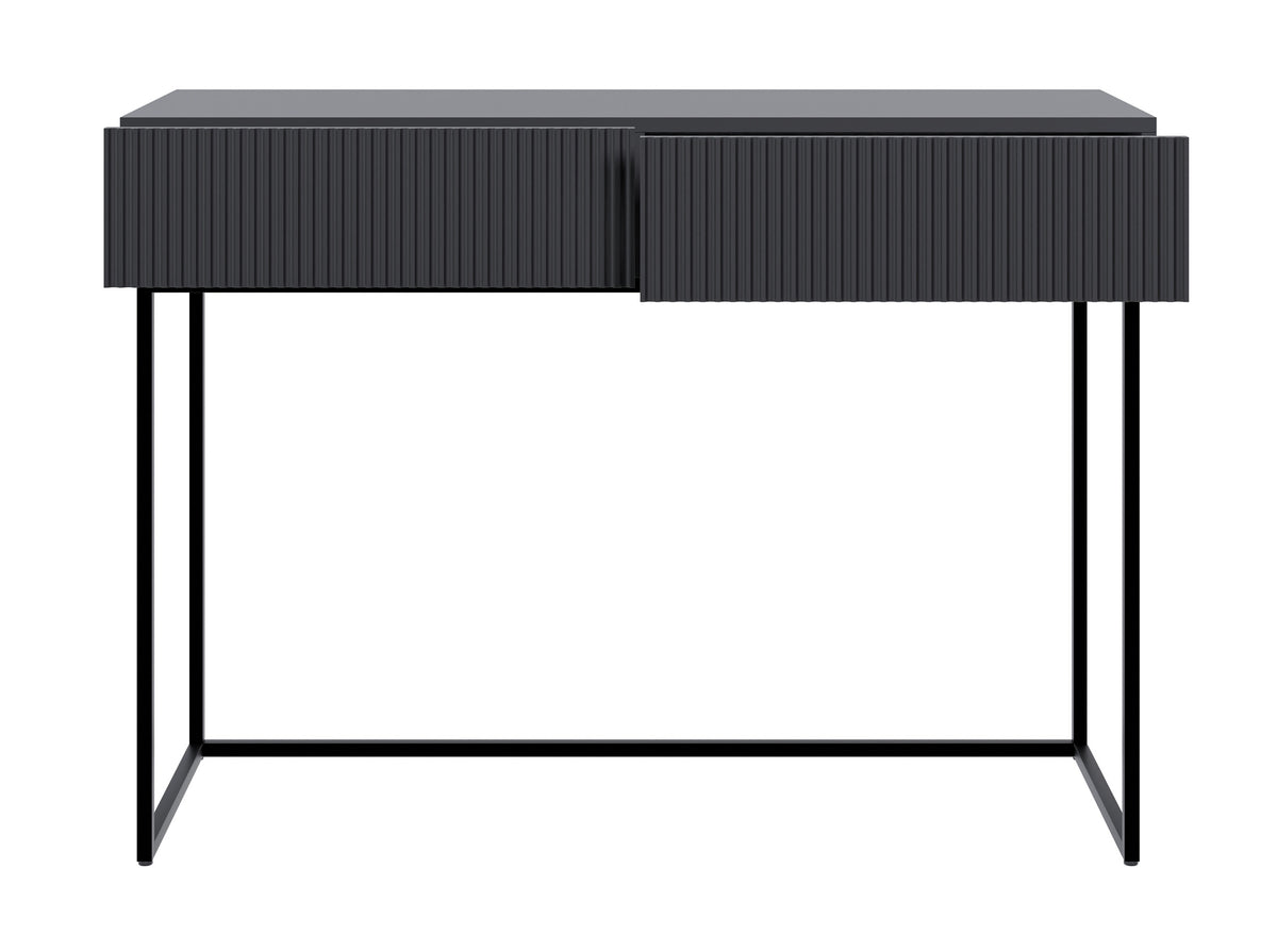 Toilette Veldio avec façade fraisée et deux tiroirs 110 cm Noir avec pieds noirs