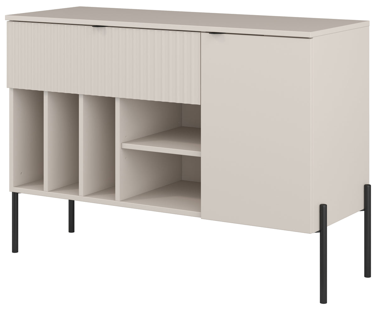 Einflügelige Kommode Ore mit Schublade, 105 cm, Kaschmirfarbe mit geriffelter Front