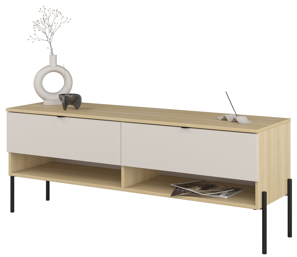 TV-Schrank Ore mit zwei Schubladen, 140 cm, Lindberg-Eiche/Kaschmir
