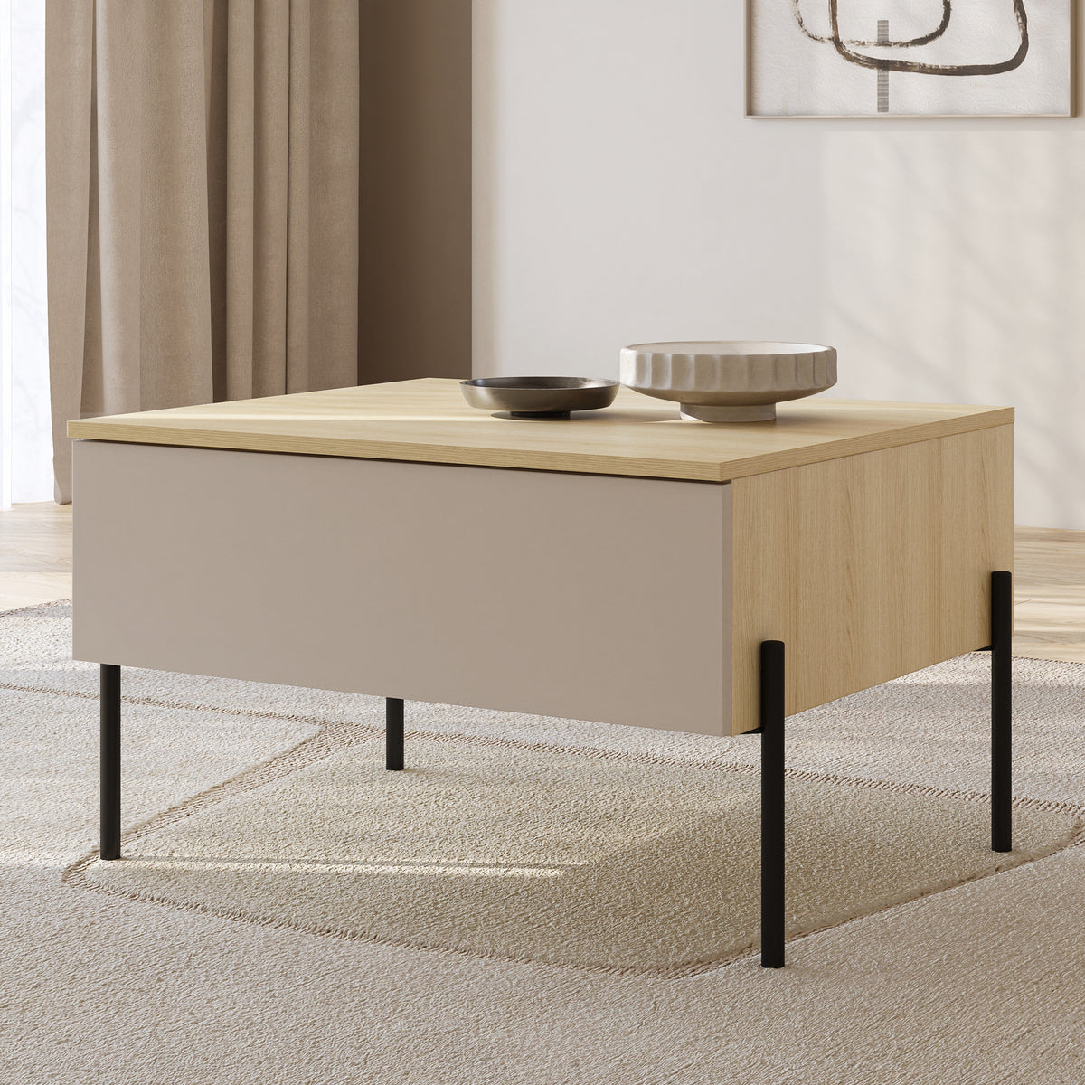 Ore Couchtisch mit Schublade 70x60 cm Lindberg Eiche/Kaschmir