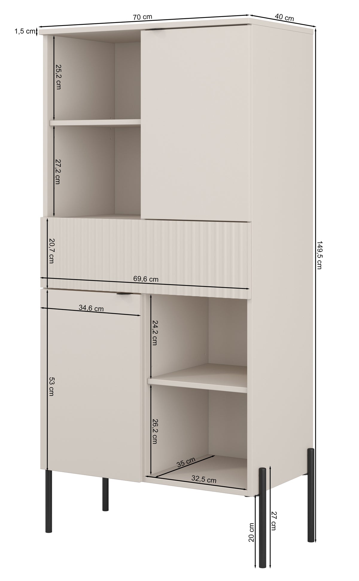 Zweituriges Regal Ore mit Schublade 70 cm Lindberg-Eiche