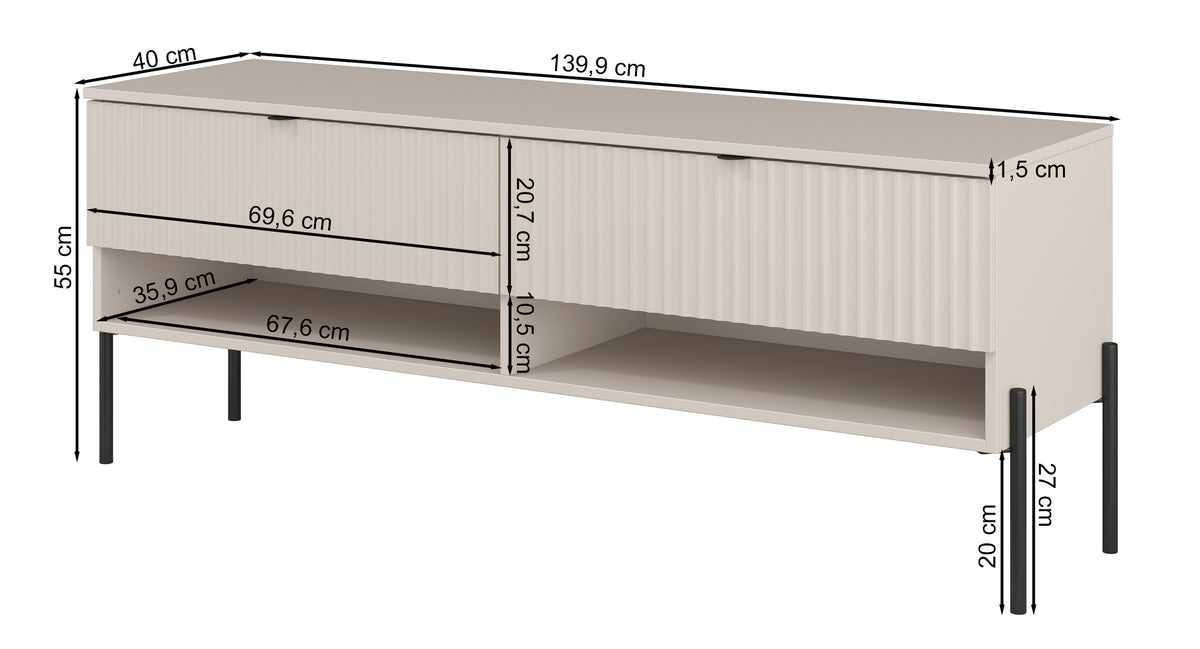 TV-Schrank Ore mit zwei Schubladen, 140 cm, Lindberg-Eiche/Kaschmir