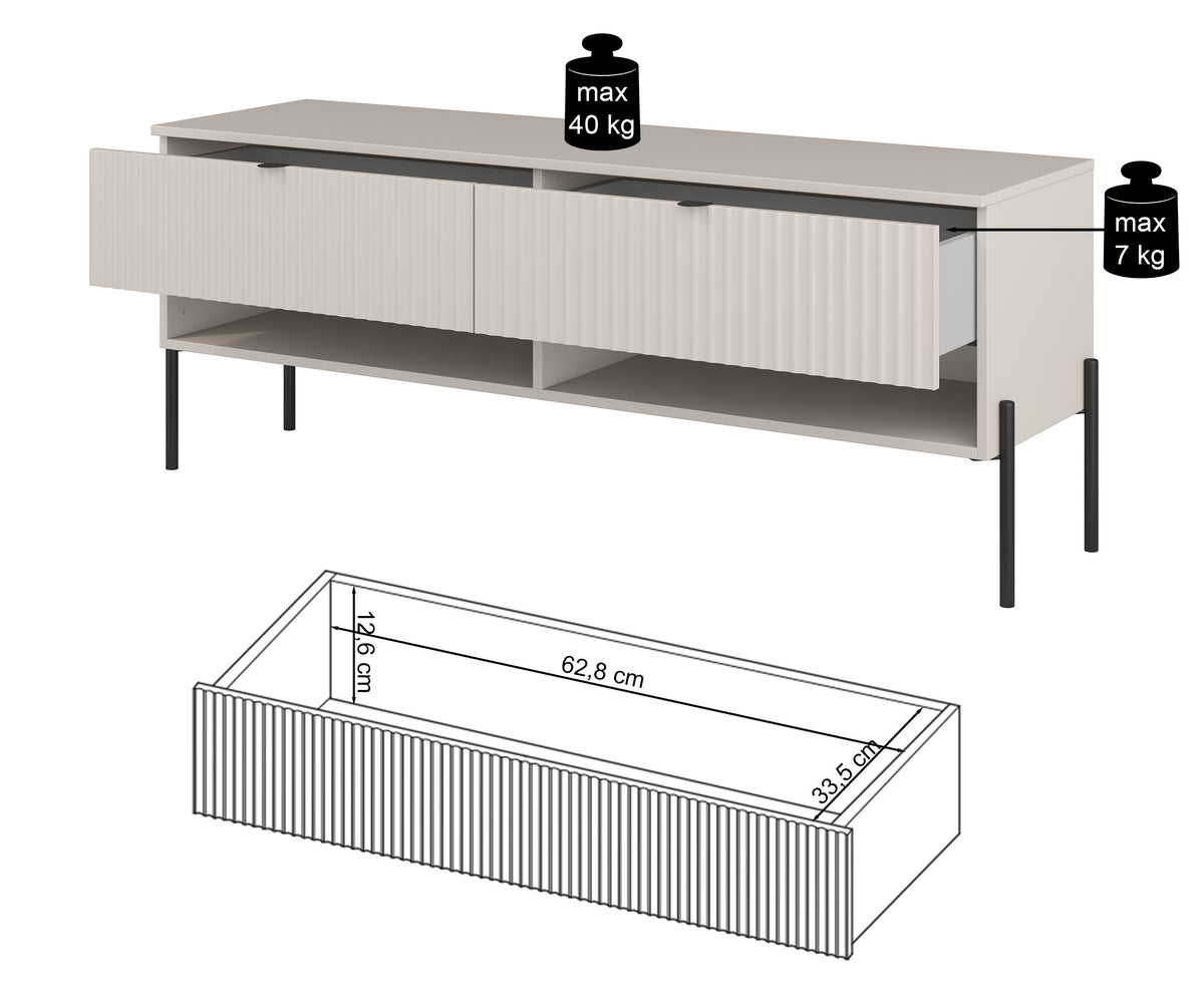 TV-Schrank Ore mit zwei Schubladen, 140 cm, Lindberg-Eiche/Kaschmir