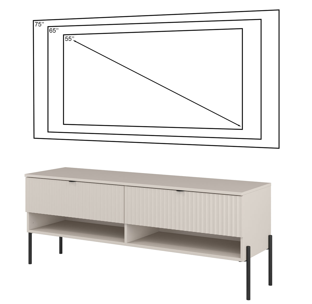 TV-Schrank Ore mit zwei Schubladen, 140 cm, Lindberg-Eiche/Kaschmir
