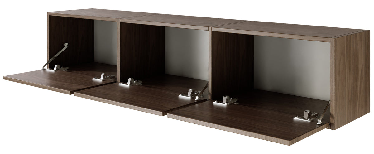 Meuble TV Framme suspendu avec trois portes abattantes 150 cm noyer Wisconsin