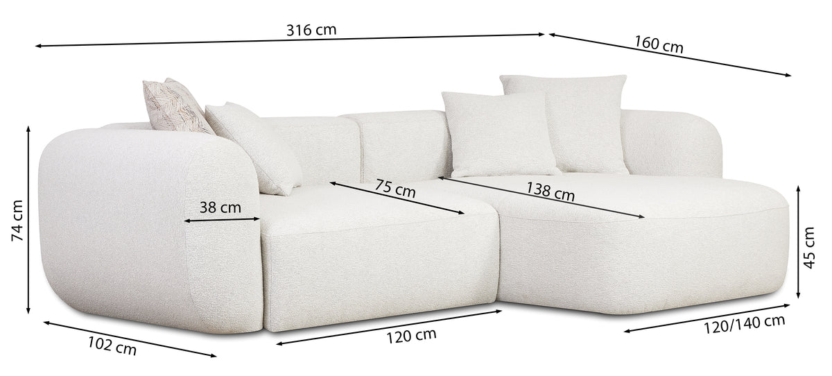 Modulares Ecksofa Baomi in L-Form mit Ottomanen, rechtsseitig, senfgelber Chenillestoff