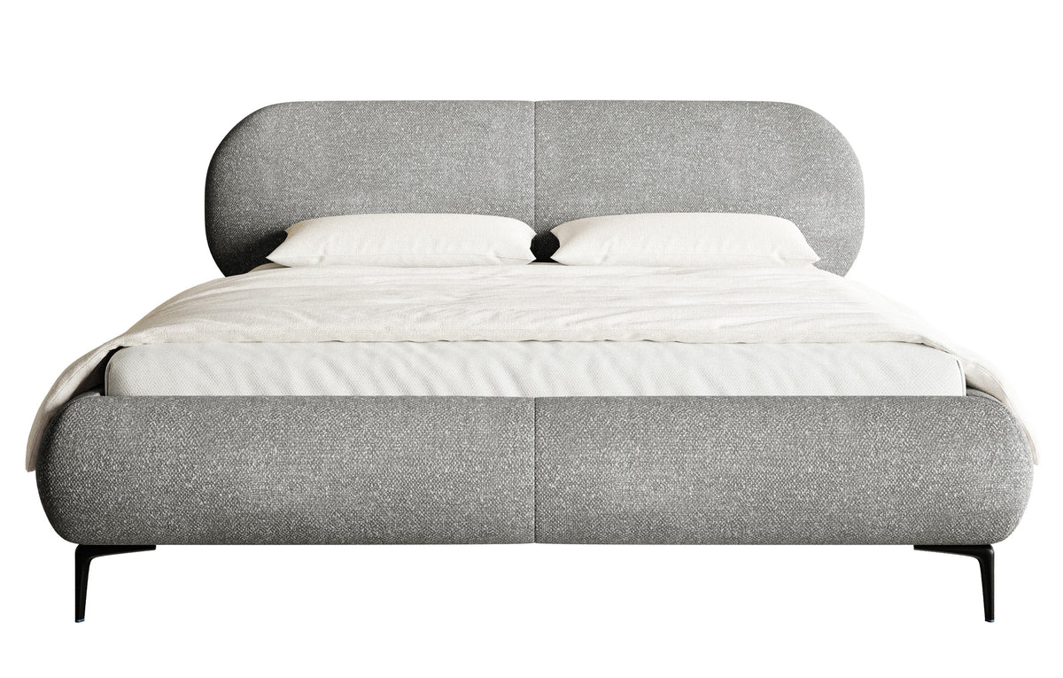 Gepolstertes Bett 140x200 cm Ovalle, grauer Chenille-Stoff, schwarze Beine
