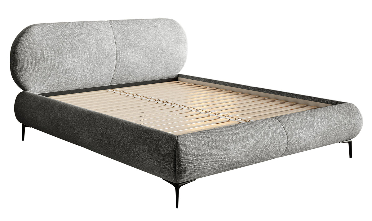 Gepolstertes Bett 140x200 cm Ovalle, grauer Chenille-Stoff, schwarze Beine