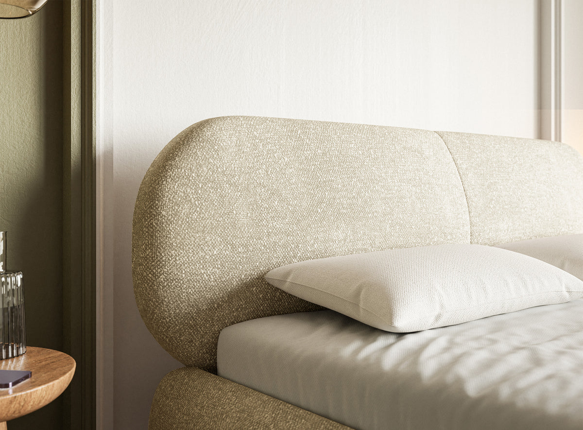Polsterbett 140x200 cm Ovalle, beige Chenille, schwarze Beine