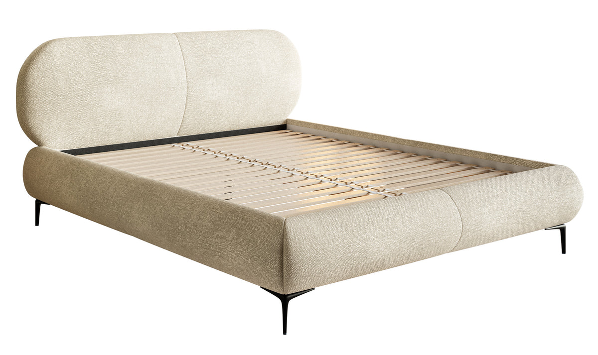 Polsterbett 140x200 cm Ovalle, beige Chenille, schwarze Beine