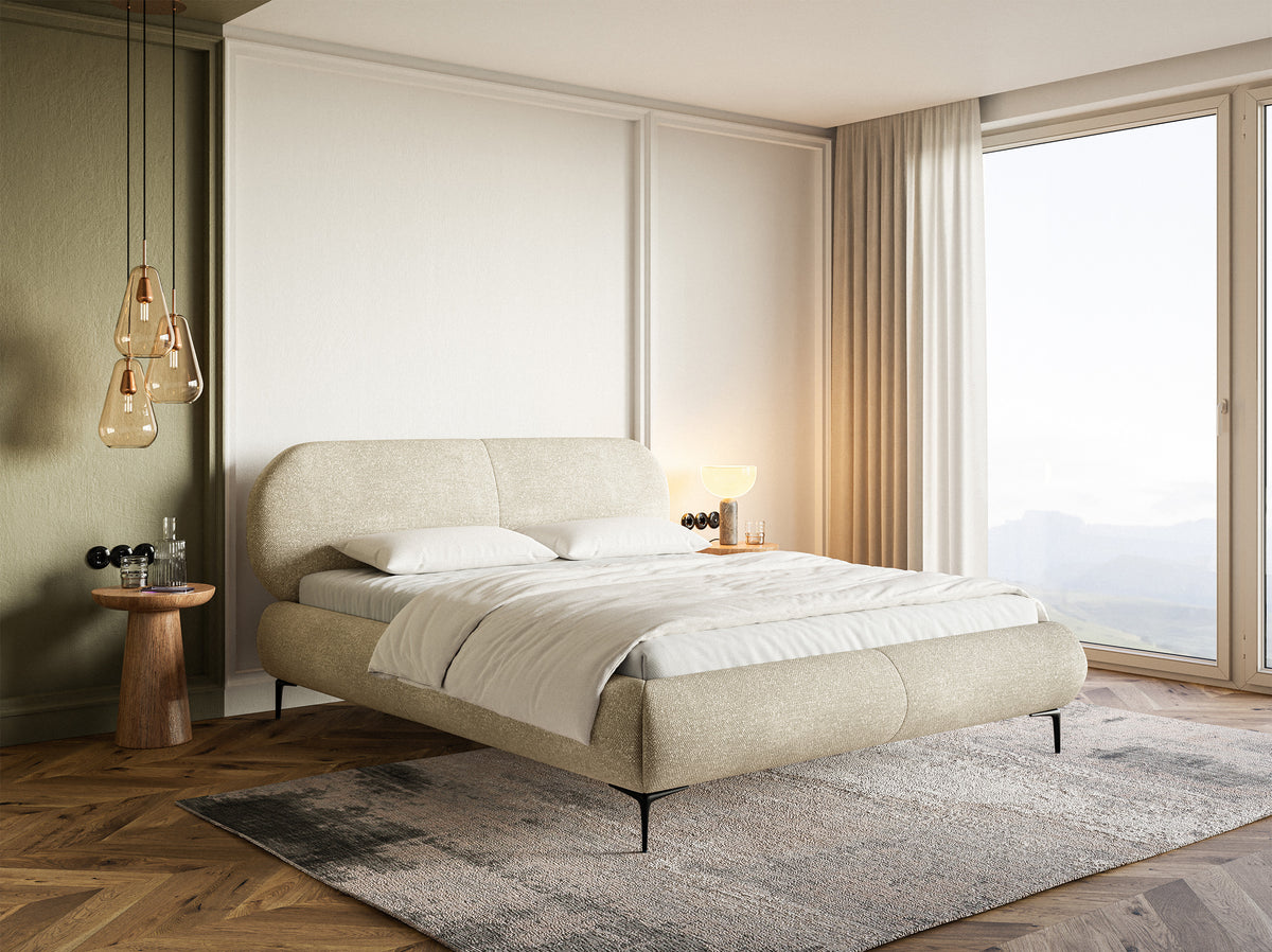 Polsterbett 140x200 cm Ovalle, beige Chenille, schwarze Beine