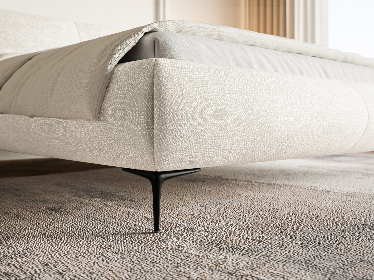 Lit tapissé 180x200 cm Ovalle crème en chenille pieds noirs