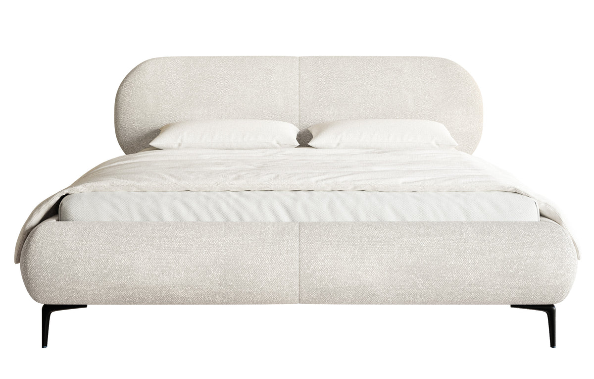 Lit tapissé 180x200 cm Ovalle crème en chenille pieds noirs