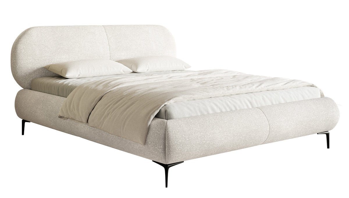 Lit tapissé 180x200 cm Ovalle crème en chenille pieds noirs