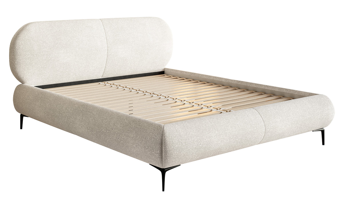 Lit tapissé 180x200 cm Ovalle crème en chenille pieds noirs