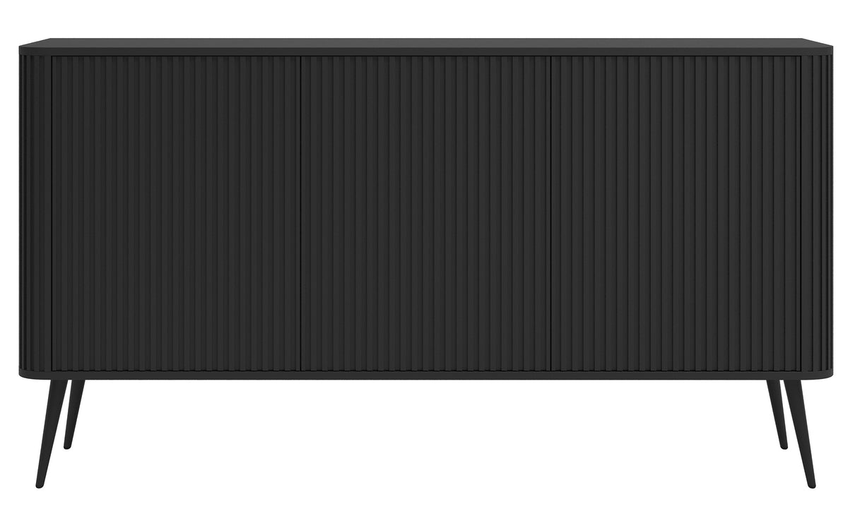 Kommode Ovarlo mit drei Türen, 163 cm, schwarz mit schwarzen Beinen
